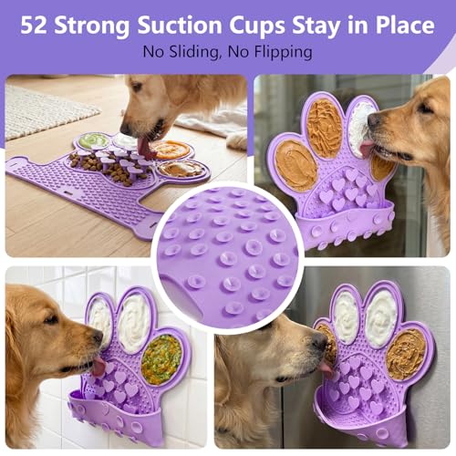 Dog Lick Mat with Suction Cups, Slow Feeder & Enrichment Mat for Dogs & Cats, Silicone Feeding Mat for Wet & Dry Food, Anxiety Relief, Mess-Free Foldable Pocket Design, Purple - color: Purple
