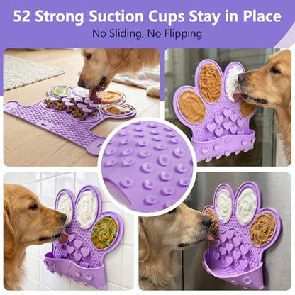 Dog Lick Mat with Suction Cups, Slow Feeder & Enrichment Mat for Dogs & Cats, Silicone Feeding Mat for Wet & Dry Food, Anxiety Relief, Mess-Free Foldable Pocket Design, Purple - color: Purple