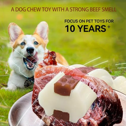 Dog Bones for Aggressive Chewers, 6 Pack Nylon Chew Toys, Real Beef Flavor, Durable Teething Toys for Medium/Small Dogs - size: Medium (6-Pack)