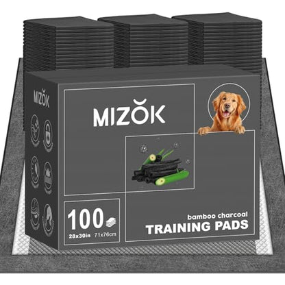 MIZOK 100 Count Pee Pads for Dogs Charcoal, 28x30in Large Wee Wee Pads for Dogs, Superior Odor Protection, Super Absorbent & Leak-Proof, Puppy Pads with Adhesive Tabs, Thick & Heavy - size: Large 28"x30" 100 Count