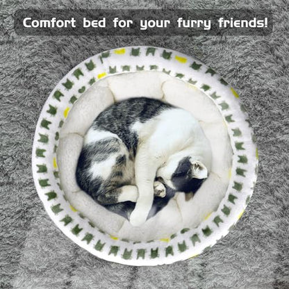 AIWIKIDE Super Soft Small Dog & Cat Bed, Anti-Anxiety Puppy Cuddler, Cozy Round Fluffy Plush Pet Bed, Machine Washable Faux Fur Donut Cuddler - color: Beige