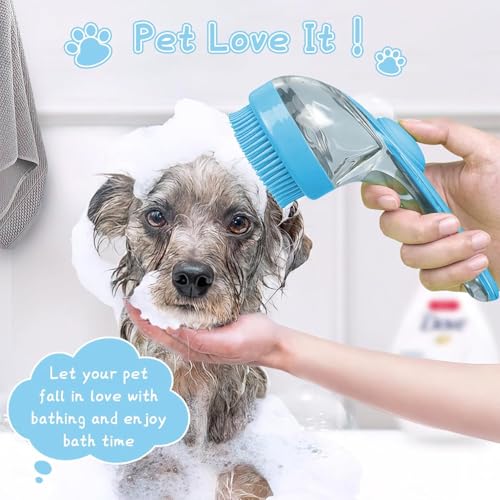 1PCS Pet Bath Brush with Soap Dispenser New 2 in 1 Shampoo Brush for Dogs Bath Dog Soap Brush Bathing Dog Grooming Massage Brushes for Long Short Haired Dogs Cats Pet Shower (Blue)