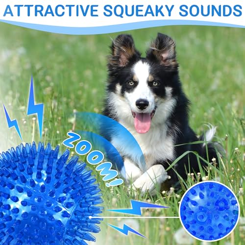 LECHONG 4-Pack Large Squeaky Dog Balls, 4.5" Rubber Spiky Dog Balls for Large Medium Aggressive Chewers Teeth Cleaning, Chew Toy for Training & Boredom Buster - size: L 4PACK