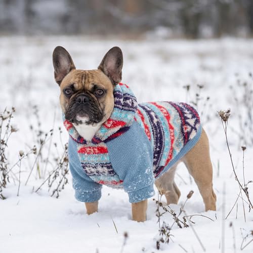 Fitwarm Classic Fleece Dog Hoodie, Thermal Winter Clothes for Small Dogs Boy Girl, Striped Pet Sweatshirt, Blue, Red, Small - color: Fair Isle, size: Small