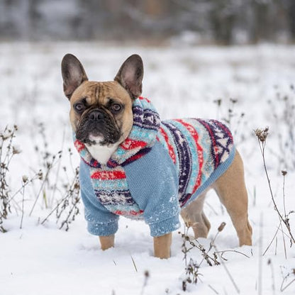 Fitwarm Classic Fleece Dog Hoodie, Thermal Winter Clothes for Small Dogs Boy Girl, Striped Pet Sweatshirt, Blue, Red, Medium - color: Fair Isle, size: Medium
