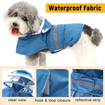 Zunea Waterproof Dog Raincoat with Hood for Small Dogs Reflective Puppy Rain Jacket Clothes with Leash Hole Funny Shark Pattern Pet Dog Poncho Slicker Costumes Chihuahua Doggie Rainwear Blue XS - color: blue, size: XS