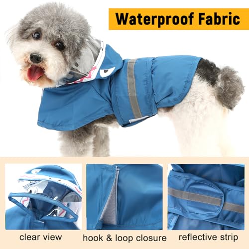 Zunea Waterproof Dog Raincoat with Hood for Small Dogs Reflective Puppy Rain Jacket Clothes with Leash Hole Funny Shark Pattern Pet Dog Poncho Slicker Costumes Chihuahua Doggie Rainwear Blue L - color: blue, size: L