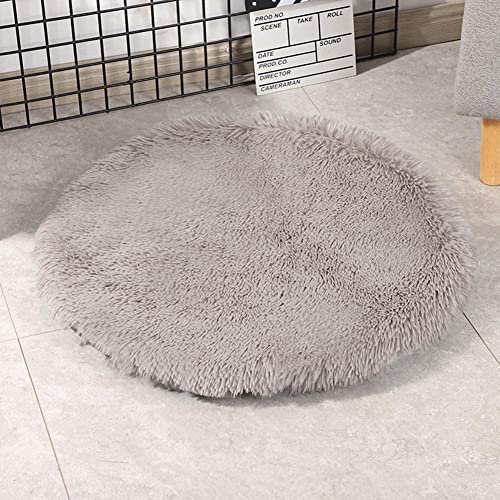 31 Inch Plush Dog Bed Mat Warm Fluffy Round Puppy Crate Pad with Anti-Slip Waterproof Bottom Soft Comfy Pet Kennel Mat for Small and Medium Dogs Sleeping(Light Coffee) - color: Light Coffee, size: 31 Inch