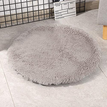31 Inch Plush Dog Bed Mat Warm Fluffy Round Puppy Crate Pad with Anti-Slip Waterproof Bottom Soft Comfy Pet Kennel Mat for Small and Medium Dogs Sleeping(Light Coffee) - color: Light Coffee, size: 31 Inch