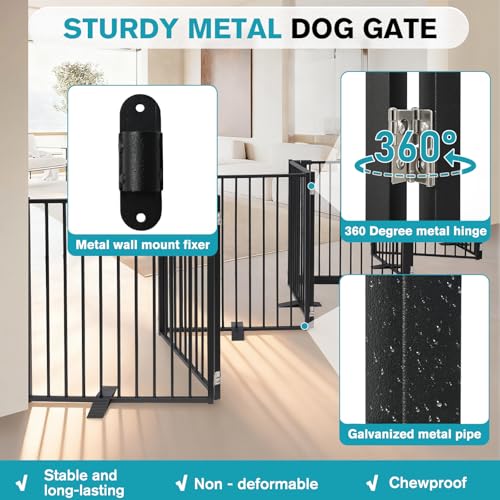 Snagle Paw Extra Wide Dog Gate,Free Standing Dog Fence with Door, Up to 208 Inch Wide Pet Gate with Support Feet for Stairs, Hallways, Doorways, Yard (Black, 8 Panels) - size: Up to 208" W, 8 Panels, Black