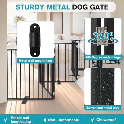 Snagle Paw Extra Wide Dog Gate,Free Standing Dog Fence with Door, Up to 208 Inch Wide Pet Gate with Support Feet for Stairs, Hallways, Doorways, Yard (Black, 8 Panels) - size: Up to 208" W, 8 Panels, Black