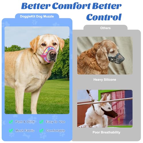 Dog Muzzle with Escape-Proof Elastic Neck Collar, Soft Breathable Air Mesh Mouth Cover Stops Biting Barking Chewing Allows Drinking Panting, Adjustable Muzzle for Small Medium Large Dogs - color: Pink/Blue, size: M