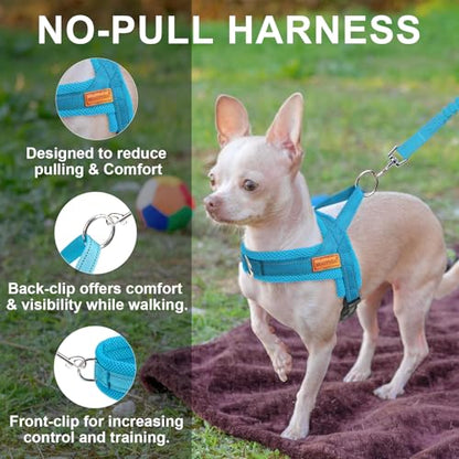 BEAUTYZOO No Pull Dog Harness Medium Sized Dog, Breathable Mesh Padded Dog Harness and Leash Set, Adjustable Reflective Escape Proof Dog Vest Harnessss Quick Fit for Training Walking, Blue M - color: Blue, size: M: Chest 21"-26.7"