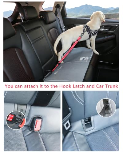 AUBELL Dog Seat Belt for Car,2 Pack Set 3-in-1 Adjustable Reflective Bungee Heavy Duty Dog Car Harness Tether with Clip Hook Latch & Buckle,Swivel Zinc Alloy Carabiner,Black+Red - color: Set Black+Red