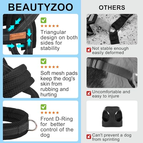 BEAUTYZOO No Pull Dog Harness Medium Sized Dog, Breathable Mesh Padded Dog Harness and Leash Set, Adjustable Reflective Escape Proof Dog Vest Harnessss Quick Fit for Training Walking, Black M - color: Black, size: M: Chest 21"-26.7"