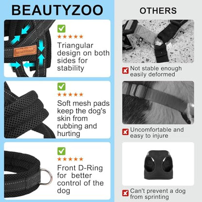 BEAUTYZOO No Pull Dog Harness Medium Sized Dog, Breathable Mesh Padded Dog Harness and Leash Set, Adjustable Reflective Escape Proof Dog Vest Harnessss Quick Fit for Training Walking, Black M - color: Black, size: M: Chest 21"-26.7"