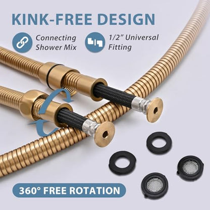 23 Inches 304 Stainless Steel Shower Hose Extra Short Gold, | Handheld Shower Head Hose Replacement,Anti Winding Interface,With Brass Insert And Nut-durable ＆ Flexible Rv Shower Hose - color: Gold, size: 23 Inches