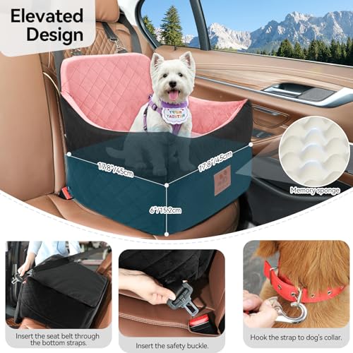 GL GLENSLAVE Dog Car Seat for Small/Medium Dogs, Dog Booster Car Seats with Thick Cushion for Dogs Under 35 lbs, Detachable Washable Pet Carseat with Storage Pockets, 2 Safety Belts(Black/Pink) - color: Black/Pink