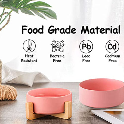 Petygooing Pink Ceramic Dog Cat Bowl Set with Stand, Pet Food and Water Dish,Medium Dog Bowls Anti Slip Set of 2 Cat Bowls Pet Food Bowl- Pet Dishes Small Medium Size Pet (28 OZ /3.6 Cups) - color: Pink, size: Medium Size Dog Bowls 850ML*2