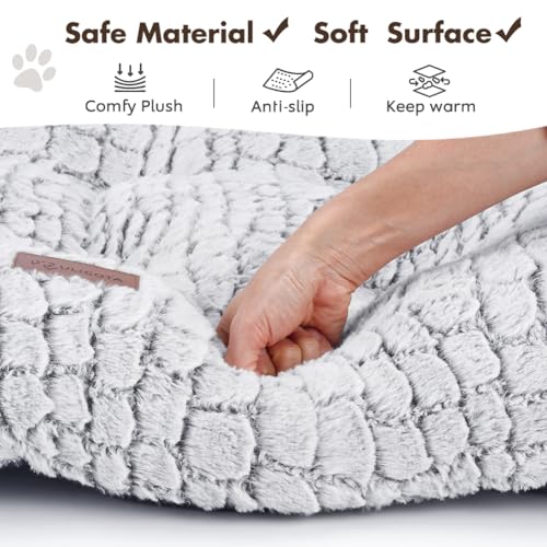 Dog Bed Crate Mat Plush Kennel Pad for Small to Large Dogs - Soft, Anti-Slip, Comfy - color: White, size: Large 36"x24"