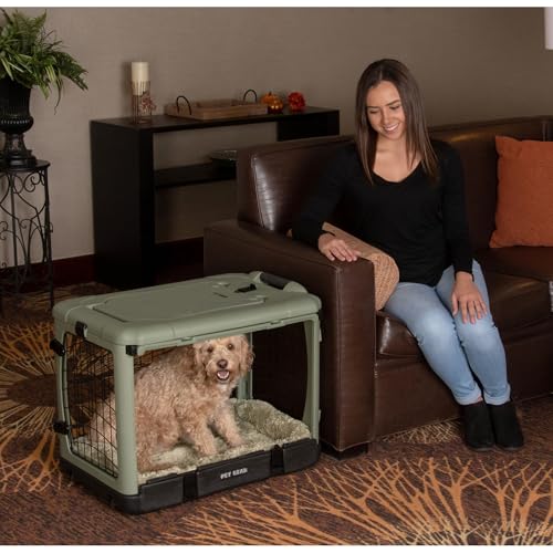 Pet Gear The Other Door 4 Door Steel Crate for Dogs/Cats, 27", Willow | Garage-Style Door, Includes Plush Bed & Travel Bag, No Tools Required