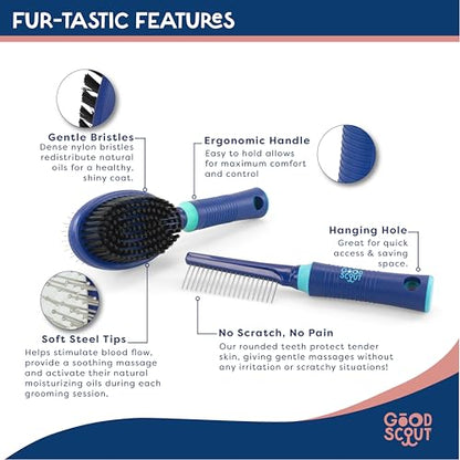 Good Scout 2-Piece Deshedding Tool Set with Comb & Soft Bristle Brush, Best Deshedding Tool for Dogs & Cats, Gentle, Safe & Effective Grooming Tool for Short or Long Haired Animals - style: Comb & Bristle Brush