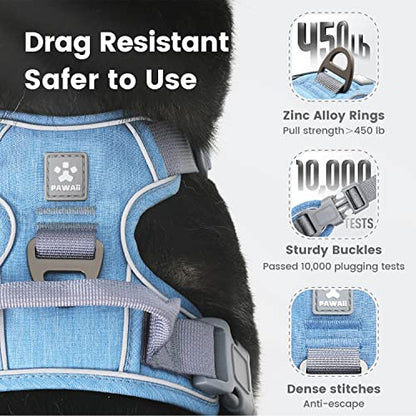 Pawaii No Pull Dog Harness with Pet ID Tag,Reflective Strips No Choke Front O Ring Breathable Mesh Adjustable Soft Padded Pet Vest with Easy Control Handle for Large Dogs | Built for safer walks with a QR Pet ID Tag, front no pull clip, reflective trim, c
