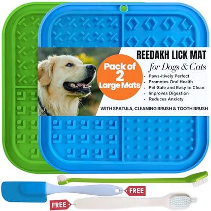 Large Licking Mats for Dogs and Cats, Slow Feeder Lick Pad with Suction Cups for Dog Training,Peanut Butter Licking Pad for Boredom Reducer (2 Lick Mats with Free Spatula, Tooth Brush, cleaning Brush)