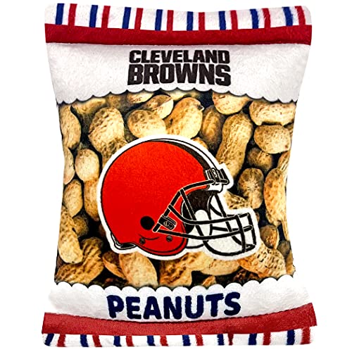 Pets First NFL Cleveland Browns Crinkle FINE Plush Dog & CAT Squeak Toy - Cutest Stadium Peanuts Snack Plush Toy for Dogs & Cats with Inner Squeaker & Beautiful Baseball Team Name/Logo Small - color: Cleveland Browns, style: STADIUM PEANUTS SNACK
