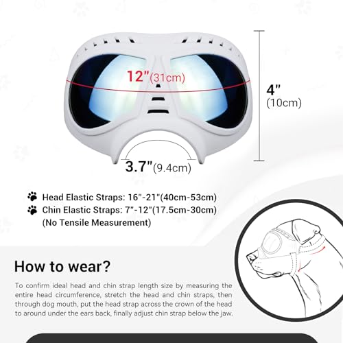Namsan Dog Goggles for Large Dogs, Wide Snout & Soft Frame, Tactical Driving Sunglasses for Dogs Medium to Large Breed, Anti-UV Dog Eye Protection, Windproof Dustproof, Adjustable, White - color: (Large)Blue Lens