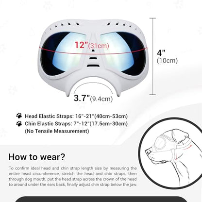 Namsan Dog Goggles for Large Dogs, Wide Snout & Soft Frame, Tactical Driving Sunglasses for Dogs Medium to Large Breed, Anti-UV Dog Eye Protection, Windproof Dustproof, Adjustable, White - color: (Large)Blue Lens