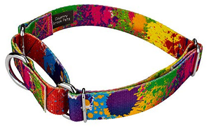 Country Brook Petz - Paint Splatter Martingale Dog Collar - Groovy Collection Featuring Far Out Designs (1/2 Inch, Extra Small) - color: Paint Splatter, size: Extra Small (Pack of 1)