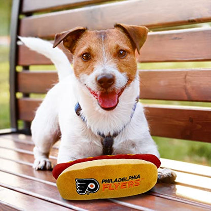 Pets First NHL Philadelphia Flyers HOT Dog Plush Dog & CAT Squeak Toy - Cutest HOT-Dog Snack Plush Toy for Dogs & Cats with Inner Squeaker & Beautiful Hockey Team Name/Logo - color: Philadelphia Flyers, style: NHL Hot Dog Toy