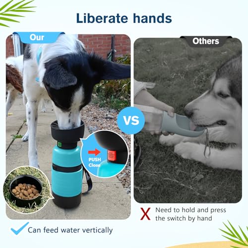 Pecute Upgraded 22 oz Dog Water Bottle with 5 oz Food Container, Portable Dog Travel Water Bottle Dispenser, Leakproof, BPA Free, Lightweight, Pet Water Bottle Bowl for Outdoor Walking Hiking Camping | Portable, Leakproof, BPA Free, Foldable bowl, Lightwe
