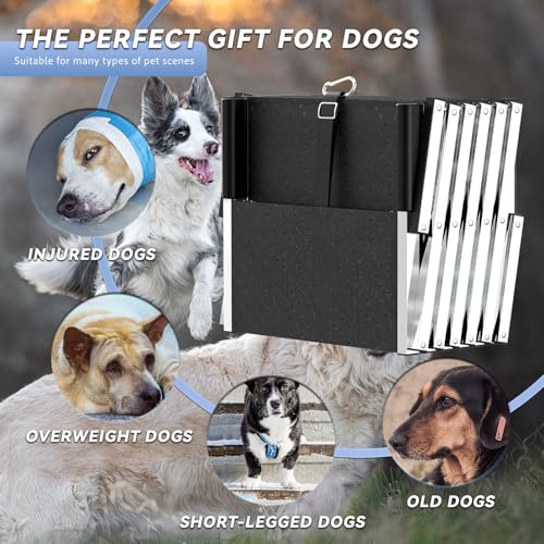 Dog Stairs for Large Dogs - 6 Step Foldable Dog Ramp for Car 43In Non-Slip Surface Support up to 230lbs - Suitable for SUV Truck Designed Specifically for Disabled Dogs - size: 16" W x 38-43" H