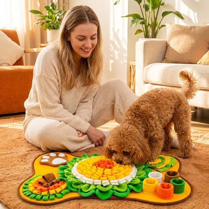 Snuffle Mat for Dogs & Lick Mat Set, Orange Snuffle & Lick Combo | Snuffle Mat for Puppies, Dog Puzzle Toy, Interactive Enrichment Treat Mat, Slow Feeder Puzzle Toy, Squeaky Sounds