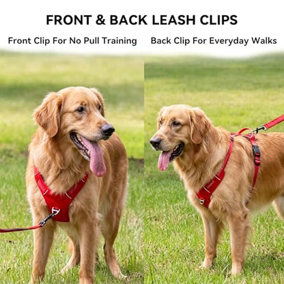 No Pull Dog Harness, Adjustable Vest with Front & Back Metal Leash Clips, Reflective for Safe Night Walks, Traffic Handle & Seatbelt Compatible, Breathable Padded Harness, Blue, L - color: Blue, size: L