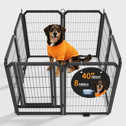 Dog Playpen Indoor 40 Inch 8 Panels Pet Pen with Door & Stakes Portable Exercise Puppy Playpens Metal Dogs Fence Outdoor for Yard RV Camping Training Trips Small Medium Large Dogs Foldable Expandable - size: 40 Inch