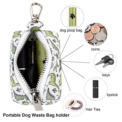 ARING PET Dog Waste Bag Dispenser, Cotton Doggy Poop Bags Holders Attach to Any Leashes, Portable Washable Dinosaur Pet Waste Pouch Dispenser with Metal Zipper - color: B:Dinosaur