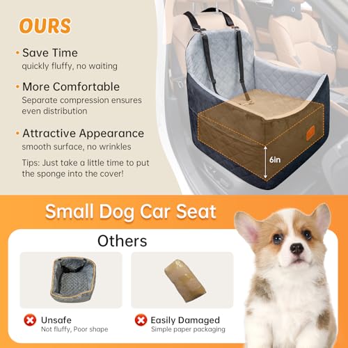 Dog Car Seats for Small/Medium Dogs, FurFrolic Memory Foam Dog Booster Seat for Small Dogs up to 35 lbs, Travel Pet Car Seat with Washable Detachable Cover, Storage Pockets, 2 Safety Belts, Black Gray