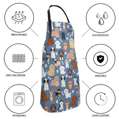Sweetshow Cute Dog Apron with 2 Pockets and Adjustable Neck Waterproof Kitchen Cooking Dog Grooming Aprons for Women Men - color: Dog