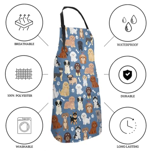 Sweetshow Cute Dog Apron with 2 Pockets and Adjustable Neck Waterproof Kitchen Cooking Dog Grooming Aprons for Women Men - color: Dog