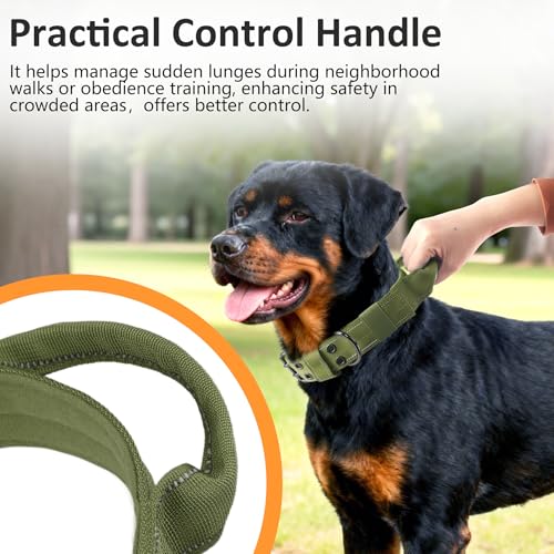 Tactical Dog Collar with Control Handle, Military Adjustable Pet Collar Reflective Heavy Metal Buckle Dog Collar, Soft Nylon Training Collar for Medium Large Dogs (Green, Large) - color: Green, size: Large