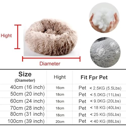 Calming Dog Bed for Small Dogs, Calming Donut Cuddler Pet Bed Anti Anxiety Round Dog Bed Fluffy Plush Faux Fur Cat Bed,Khaki,15.7IN - color: Khaki, size: 15.7IN
