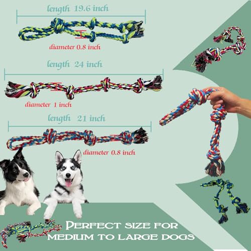 Dog Rope Toy, 3-Pack, Large | Heavy Duty, Tough Chew Toys, Durable Interactive Tug of War, Teeth Cleaning, For Large and Medium Aggressive Chewers - size: Large