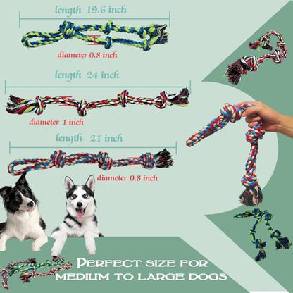 Dog Rope Toy, 3-Pack, Large | Heavy Duty, Tough Chew Toys, Durable Interactive Tug of War, Teeth Cleaning, For Large and Medium Aggressive Chewers - size: Large