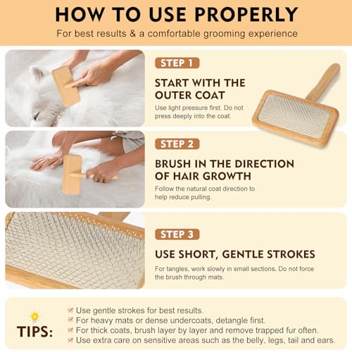Dog Slicker Brush for Shedding & Grooming - Professional Dog Brush and Cat Brush with Coated Tips & Air-Cushion Design, Deshedding Tool Removes Undercoat Tangles & Loose Fur for Long/Short Hair Pets