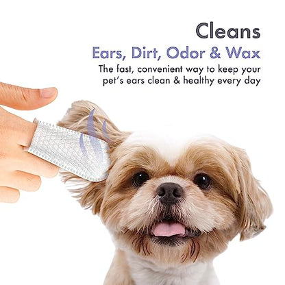 Petkin Fingertip Ear Wipes for Dogs and Cats, 50 Finger Wipes - Slip-On, Snug Fit, Micro-Bristle Fabric - Cleans Ears, Dirt, Odor and Wax - Convenient, Ideal for Home and Travel - Fresh Scent - size: 50ct