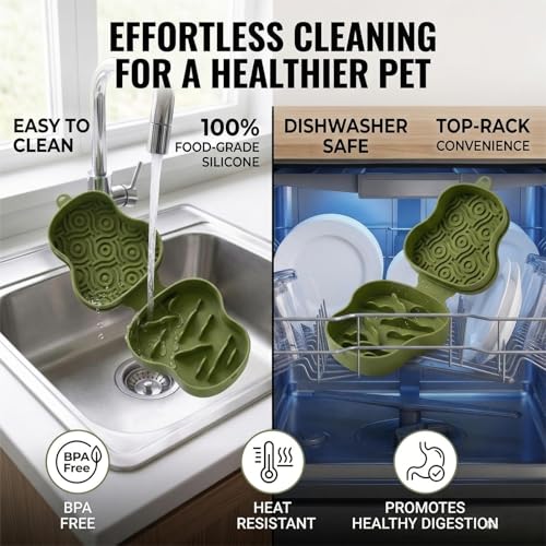 Collapsible Dog Travel Bowl with Lid, Portable Slow Feeder & Lick Mat Combo, Mess-Free Clamshell Silicone Water Dish for Hiking (Bluish) - color: bluish