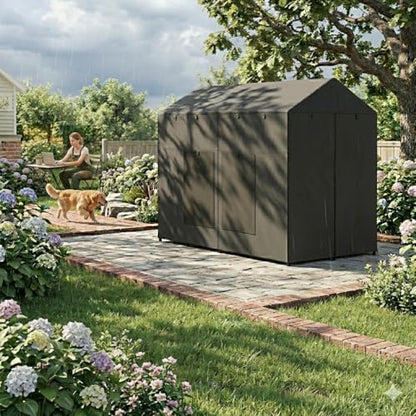 Dog Kennel Cover Outdoor 8'Dx4'Wx6'H for Large Dog Cages, Full Coverage 1200D Heavy Duty Waterproof with Transparent PVC Window (Cover Only)